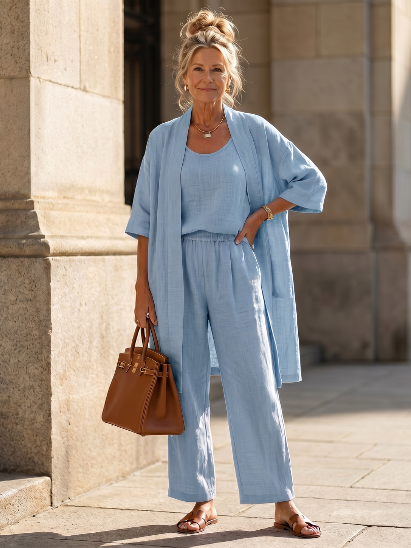 Yael | Women's Three Piece Relaxed Top and Pant Set-Trendyssimo