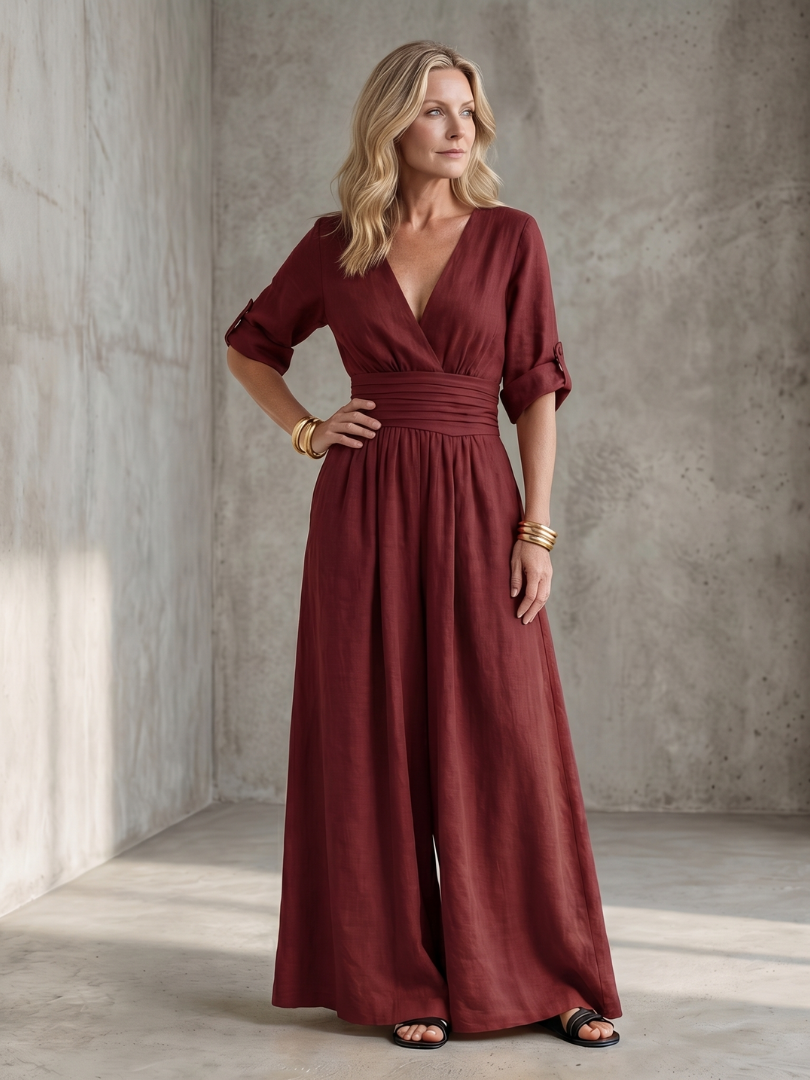 Wanda | Women's Cross Front Wide Leg Jumpsuit-Trendyssimo
