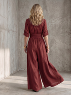 Wanda | Women's Cross Front Wide Leg Jumpsuit-Trendyssimo