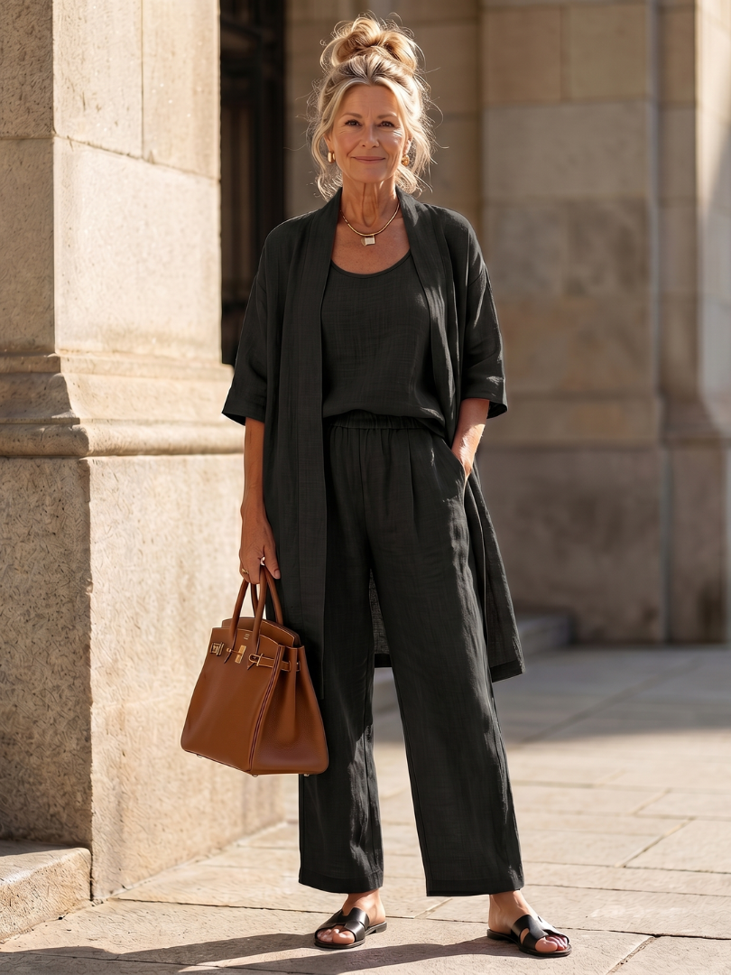 Yael | Women's Three Piece Relaxed Top and Pant Set-Trendyssimo
