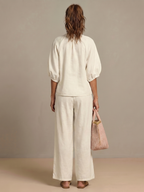 Natalia | Women's Zip Front Blouson Top and Wide Leg Set-Trendyssimo