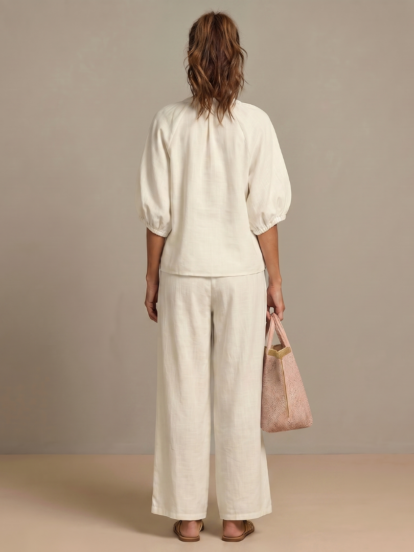 Natalia | Women's Zip Front Blouson Top and Wide Leg Set-Trendyssimo