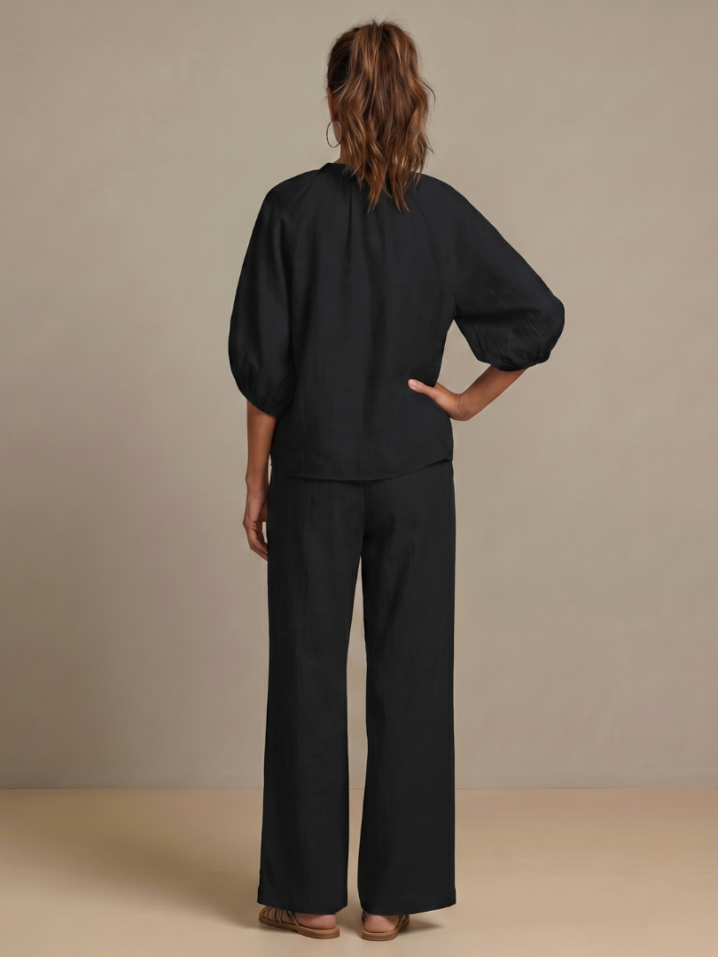 Natalia | Women's Zip Front Blouson Top and Wide Leg Set-Trendyssimo