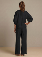 Natalia | Women's Zip Front Blouson Top and Wide Leg Set-Trendyssimo
