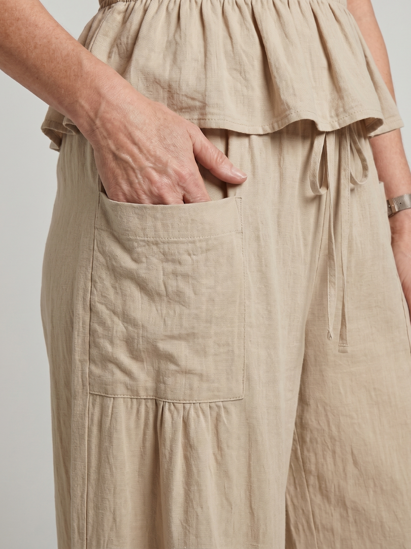 Eirenne | Women's Peplum Smocked Top and Wide Leg Pants Set-Trendyssimo