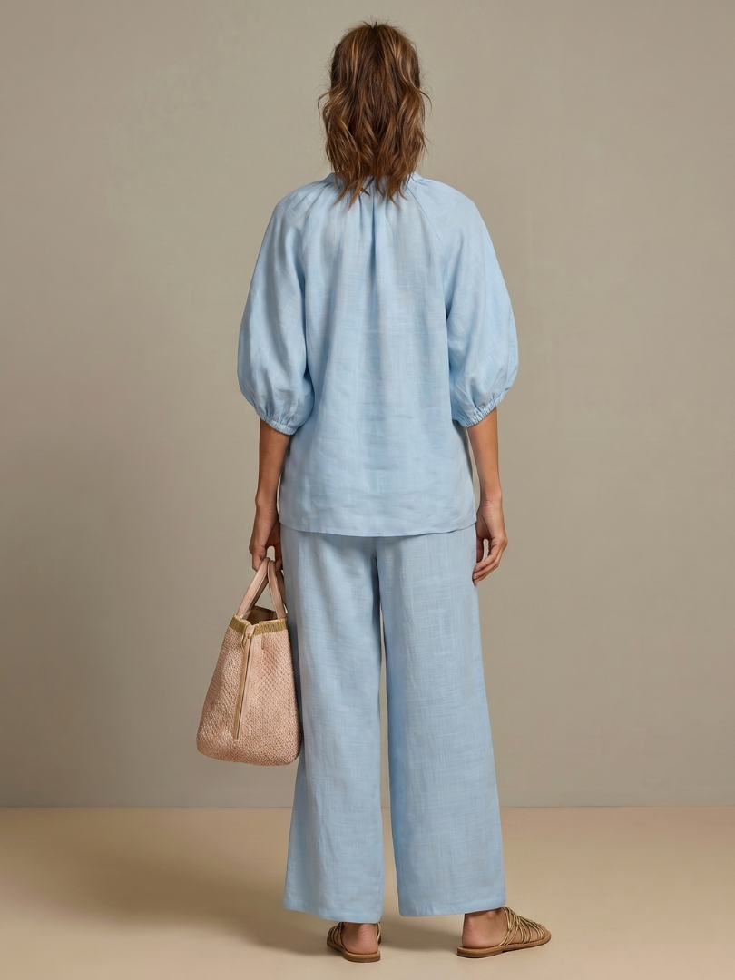 Natalia | Women's Zip Front Blouson Top and Wide Leg Set-Trendyssimo