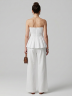 Rila | Women's Strapless Smocked Top and Wide Leg Pants Set-Trendyssimo