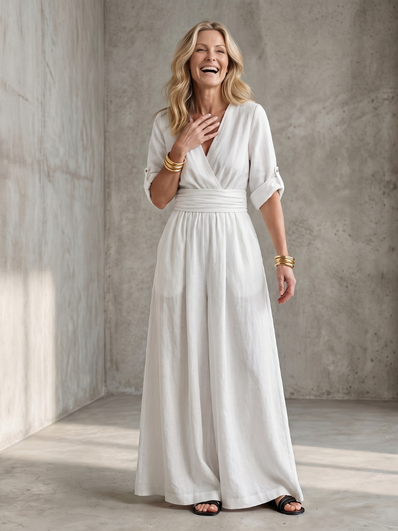 Wanda | Women's Cross Front Wide Leg Jumpsuit-Trendyssimo