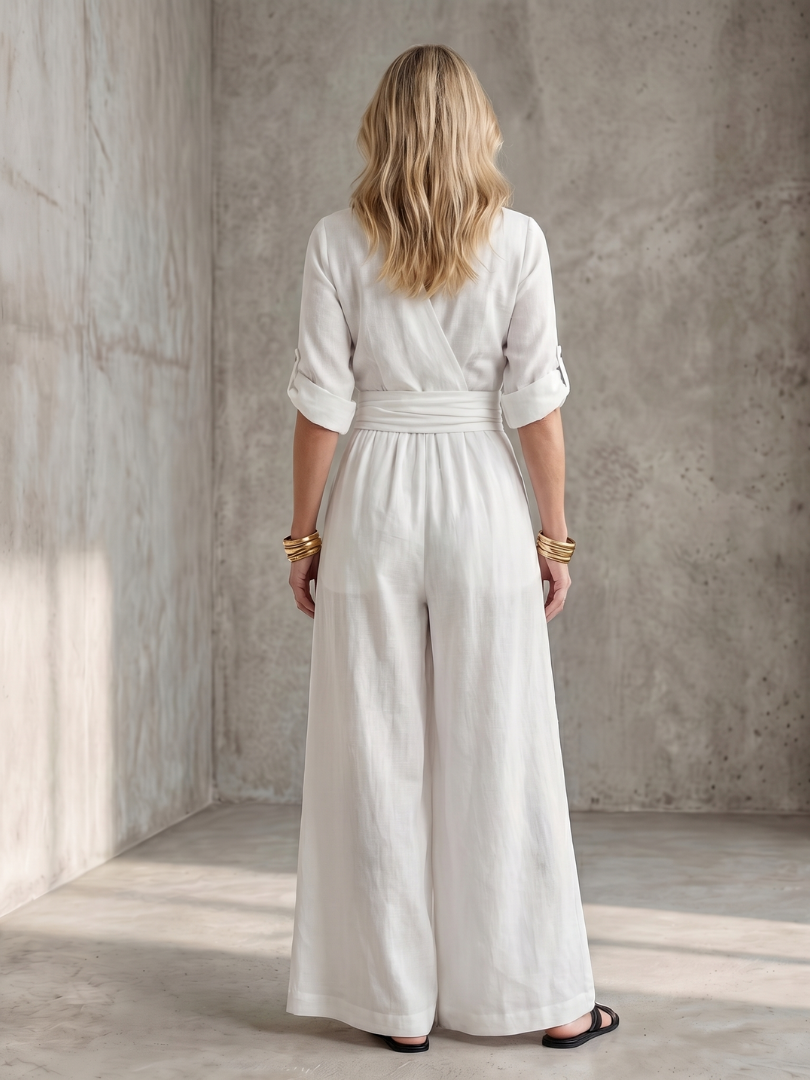 Wanda | Women's Cross Front Wide Leg Jumpsuit-Trendyssimo
