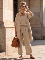 Yael | Women's Three Piece Relaxed Top and Pant Set-Trendyssimo