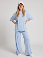Women’s oversized short-sleeve top and wide-leg pants set, light blue