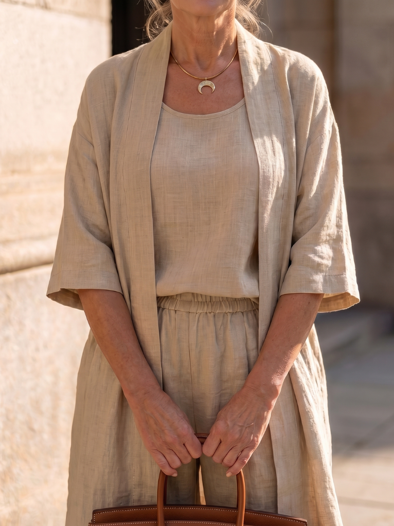 Yael | Women's Three Piece Relaxed Top and Pant Set-Trendyssimo